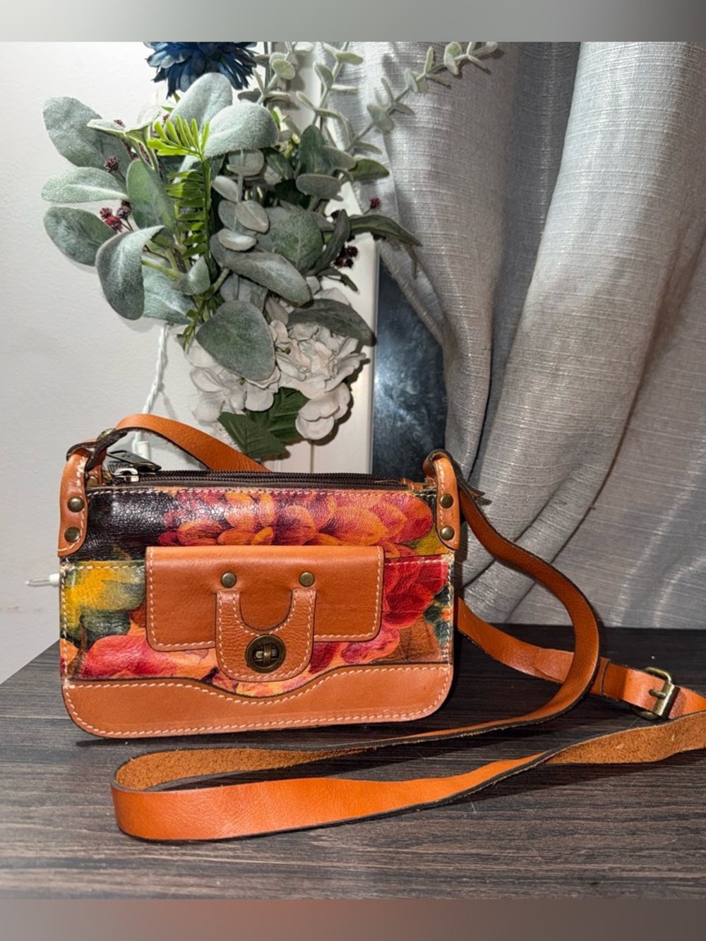 Patricia Nash Floral Leather Crossbody Bag - Orange Floral